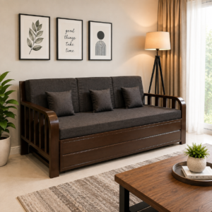 Metal Sofa Cumbed With Brown Coating & Brown Mattress With Hydraulic Storage