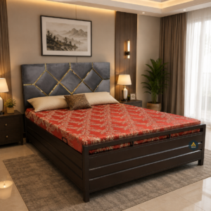 Metal Bed With Hydraulic Storage & Brown Coating (Without Mattress)
