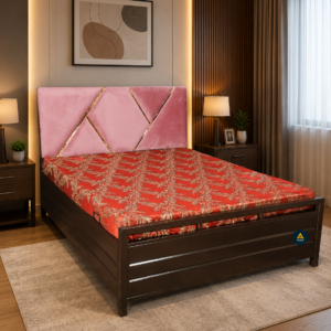 Metal Bed With Hydraulic Storage & Brown Coating (Without Mattress)